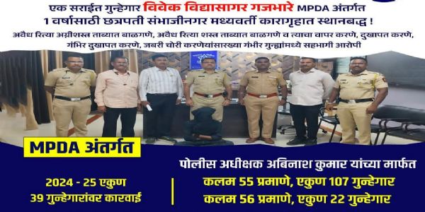 नांदेड - सराईत गुन्हेगार विवेक विद्यासागर गजभारे मध्यवर्ती कारागृहात स्थानबद्ध