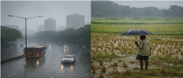 मुंबईसह रायगड, कोल्हापूरमध्ये पावसाचा कहर; पिकांवर परिणाम मुंबईसह रायगड, कोल्हापूरमध्ये पावसाचा कहर; पिकांवर परिणाम