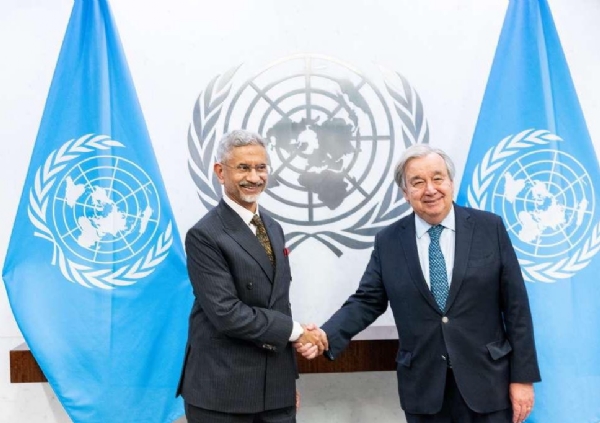 एस. जयशंकर यांनी संयुक्त राष्ट्र महासचिव गुटेरेस यांची घेतली भेट एस. जयशंकर यांनी संयुक्त राष्ट्र महासचिव गुटेरेस यांची घेतली भेट