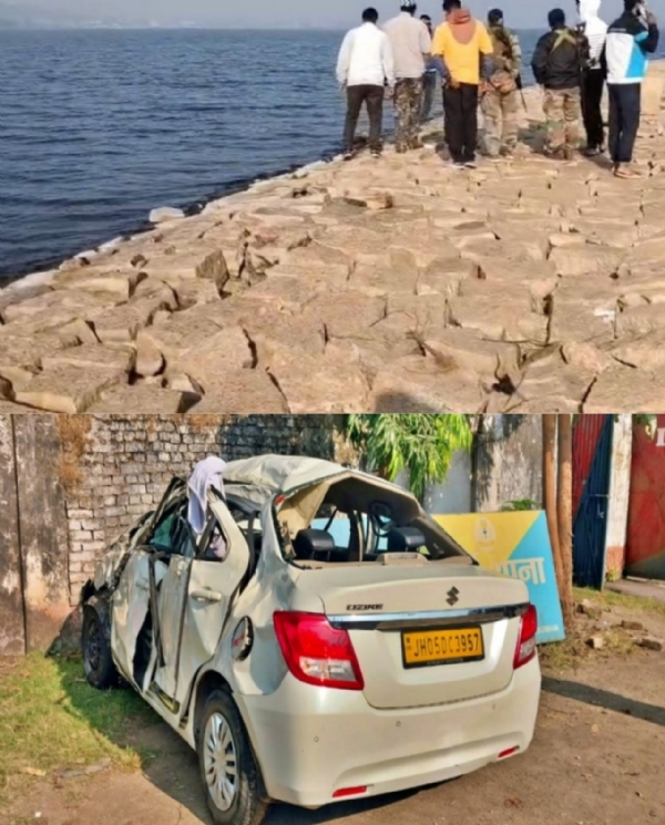 Jharkhand vehicle falls into Dhurwa dam Jharkhand vehicle falls into Dhurwa dam