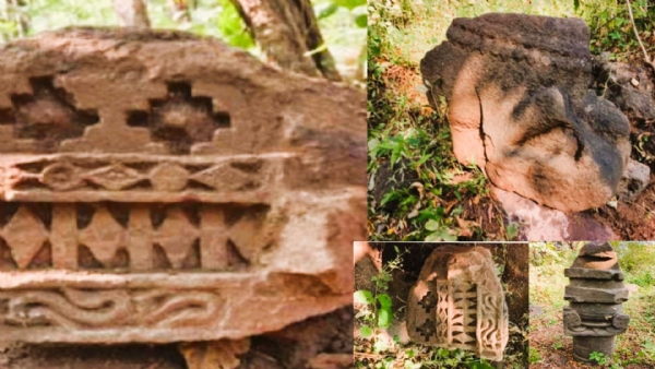 चौगाव किल्ल्याच्या पायथ्याशी नक्षीदार दगडांचे अवशेष आढळले