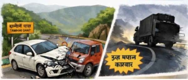 Hit and Run at Tamhini Ghat; Heavy damage to car, case registered in Mangaon police