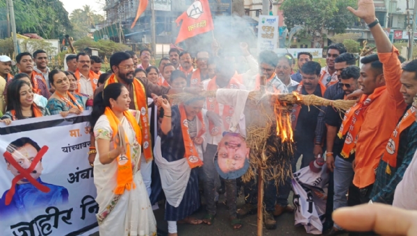 अलिबागमध्ये शिवसैनिकांचा उद्रेक; अंबादास दानवेंचा प्रतीकात्मक पुतळा जाळला
