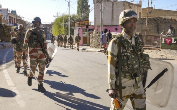Leh ITBP personnel flag marches