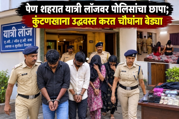 Police raid Yatri Lodge in Pen city; Four arrested, razed to the ground Police raid Yatri Lodge in Pen city; Four arrested, razed to the ground