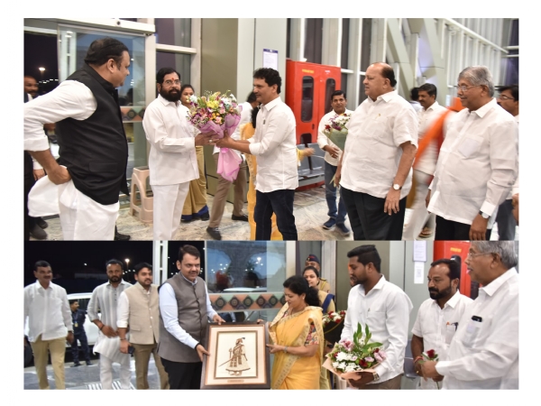मुख्यमंत्री फडणवीस, उपमुख्यमंत्री शिंदे यांचे कोल्हापूर विमानतळावर आगमन