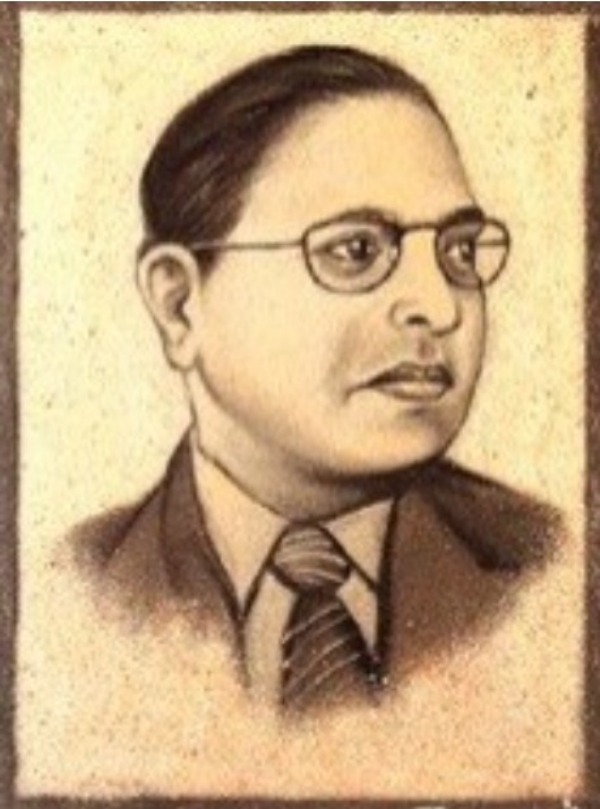 वाळूतून साकारले बाबासाहेबांचे चित्र वाळूतून साकारले बाबासाहेबांचे चित्र