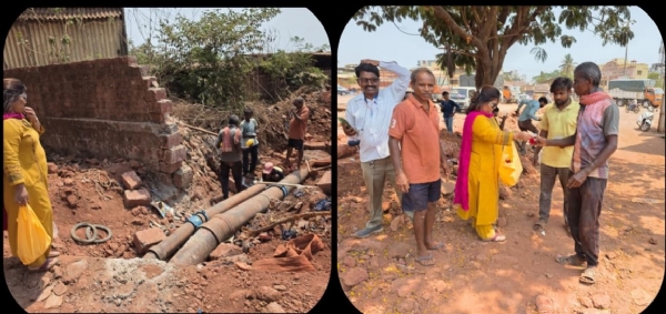 रस्ता कामगारांना सरबत वाटप