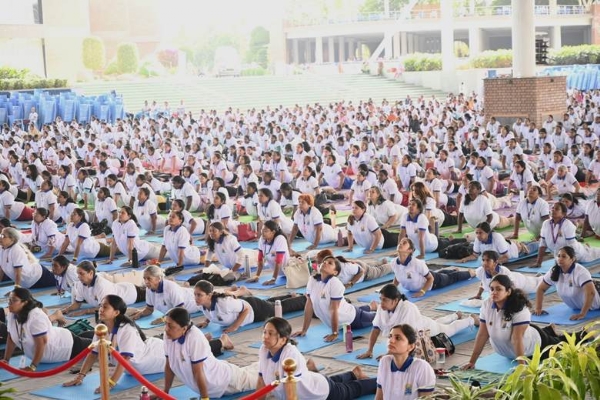 six thousand people Hyderabad performing Bhujangasana