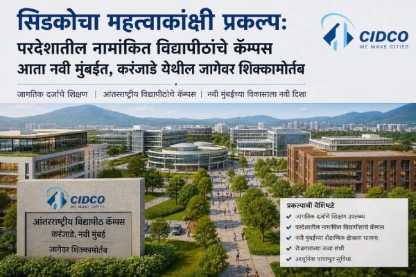 ### करंजाडेत उभारणार ‘एड्युसिटी’; नवी मुंबईत साकारणार देशातील पहिली शिक्षणनगरी  पनवेल : नवी मुंबई परिसराच्या सर्वांगीण विकासाला चालना देण्यासाठी सिडकोकडून महत्त्वाकांक्षी ‘एड्युसिटी’ प्रकल्प उभारण्याचा निर्णय घेण्यात आला आहे. पनवेल तालुक्यातील करंजाडे येथे सुमारे १०० हेक्टर जागेवर हा प्रकल्प साकारला जाणार असून, प्रस्तावित नवी मुंबई आंतरराष्ट्रीय विमानतळाजवळ देशातील पहिली एकात्मिक शिक्षणनगरी उभी राहणार आहे.  या प्रकल्पाच्या माध्यमातून जागतिक दर्जाच्या नामांकित परदेशी विद्यापीठांना एकाच ठिकाणी आणण्याचे उद्दिष्ट ठेवण्यात आले आहे. त्यामुळे भारतीय विद्यार्थ्यांना परदेशात न जाता तुलनेने कमी खर्चात आंतरराष्ट्रीय दर्जाचे शिक्षण घेण्याची संधी उपलब्ध होणार आहे.  एड्युसिटीमध्ये आंतरराष्ट्रीय विद्यापीठांचे कॅम्पस, संशोधन केंद्रे, इनोव्हेशन हब, विद्यार्थ्यांसाठी आधुनिक निवास व्यवस्था तसेच अत्याधुनिक पायाभूत सुविधा उभारल्या जाणार आहेत. हा प्रकल्प व्यापक विकास आराखड्याचा भाग असून, मेडिसिटी आणि एरोसिटीसारख्या विशेष क्षेत्रांचाही त्यात समावेश असणार आहे.  करंजाडे येथील निवडलेली जागा प्रस्तावित नवी मुंबई आंतरराष्ट्रीय विमानतळाच्या अत्यंत जवळ असून, प्रमुख महामार्ग आणि वाहतूक मार्गांशी उत्तम प्रकारे जोडलेली आहे. सपाट भूभाग आणि विकासासाठी अनुकूल परिस्थितीमुळे या परिसराला प्राधान्य देण्यात आले आहे.  सध्या प्रकल्पासाठी जमीन संपादन प्रक्रिया अंतिम टप्प्यात असून, भू-सपाटीकरण आणि प्राथमिक विकासकामांना सुरुवात करण्यात आली आहे. अंतर्गत रस्ते, पाणीपुरवठा आणि इतर पायाभूत सुविधांसाठी मोठ्या प्रमाणावर गुंतवणूक केली जात आहे.  या एड्युसिटीमध्ये विमानन, लॉजिस्टिक्स, तंत्रज्ञान, आरोग्य सेवा आणि डिझाइन यांसारख्या उदयोन्मुख क्षेत्रांशी संबंधित अभ्यासक्रम सुरू होण्याची शक्यता आहे. अनेक आंतरराष्ट्रीय विद्यापीठांनी या प्रकल्पात सहभागासाठी रस दर्शवला असून काहींसोबत करार प्रक्रियाही प्रगत टप्प्यात असल्याची माहिती अधिकाऱ्यांनी दिली.  या प्रकल्पामुळे परिसरात मोठ्या प्रमाणावर रोजगारनिर्मिती होण्याची अपेक्षा व्यक्त केली जात आहे. गृहनिर्माण, वाहतूक, किरकोळ व्यवसाय आणि सेवा क्षेत्रालाही यामुळे मोठी चालना मिळणार असून, भविष्यात नवी मुंबईची ओळख आंतरराष्ट्रीय शिक्षण केंद्र म्हणून निर्माण होण्याची शक्यता वर्तवली जात आहे.