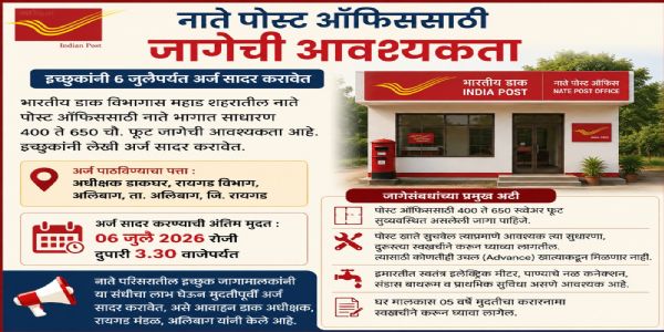 महाडमध्ये पोस्ट ऑफिससाठी जागेचे आवाहन; डाक विभागाकडून भाडेतत्त्वावर प्रस्ताव मागवले