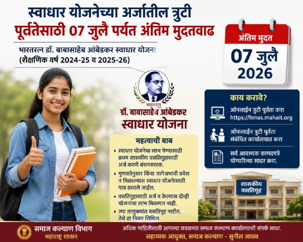 Final deadline extension until July 7 to rectify deficiencies in the Swadhar Scheme. Final deadline extension until July 7 to rectify deficiencies in the Swadhar Scheme.