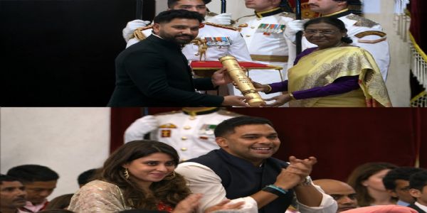 माजी कर्णधार रोहित शर्माला पद्मश्री, तर टेनिसपटू विजय अमृतराज यांना पद्मभूषण पुरस्कार प्रदान
