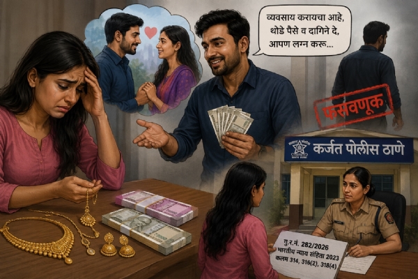 ## **हळदी समारंभात महिलेशी अश्लील वर्तन; विरोध करणाऱ्या कुटुंबावर हल्ला, स्कॉर्पिओची तोडफोड**  **कर्जत, प्रतिनिधी :** नेरळ पोलीस ठाण्याच्या हद्दीतील कोमलवाडी येथे हळदी समारंभादरम्यान एका महिलेशी अश्लील वर्तन केल्यानंतर त्याचा जाब विचारणाऱ्या कुटुंबीयांवर मारहाण करत स्कॉर्पिओ वाहनाची मोठ्या प्रमाणात तोडफोड केल्याची घटना घडली आहे. याप्रकरणी चार जणांसह १० ते १२ अनोळखी इसमांविरुद्ध नेरळ पोलीस ठाण्यात गुन्हा दाखल करण्यात आला आहे.  पोलीसांनी दिलेल्या माहितीनुसार, २२ मे २०२६ रोजी रात्री साडेदहा वाजण्याच्या सुमारास खोपोली येथील फिर्यादी महिला आपल्या आई-वडील, भाऊ, बहिण व इतर नातेवाईकांसह कोमलवाडी येथे मामाच्या हळदी समारंभासाठी गेल्या होत्या. समारंभात नृत्य सुरू असताना आरोपी क्रमांक १ याने फिर्यादी व त्यांच्या मोठ्या बहिणीला मिठी मारून मोठ्या बहिणीकडे डोळा मारत अश्लील हातवारे केल्याचा आरोप आहे.  या प्रकाराबाबत फिर्यादीच्या भावाने जाब विचारला असता आरोपीने तू बाहेर भेट, तुला दाखवतो अशी धमकी देत त्याला छातीला धक्का दिला. त्यानंतर फिर्यादीचे कुटुंब खोपोलीकडे निघाले असता आरोपी क्रमांक ४ याने फिर्यादीच्या वडिलांच्या शर्टाची कॉलर पकडली. त्यानंतर आरोपी क्रमांक २ व ३ यांनी शिवीगाळ करत हाताबुक्क्यांनी मारहाण केली. तसेच चारही आरोपी व त्यांच्यासोबत आलेल्या १० ते १२ अनोळखी इसमांनी बेकायदेशीर जमाव करून फिर्यादी, त्यांच्या बहिणी, आई, मावशी व काकांना धक्काबुक्की केल्याचा आरोप आहे.  यावेळी आरोपींनी दगडफेक करून फिर्यादींच्या स्कॉर्पिओ (एमएच-४६ सीक्यू-७७१७) वाहनाच्या समोरील काच, बोनेट, आरसे, कॅमेरे, नंबर प्लेट, दरवाज्यांचे हँडल तसेच इतर भागांची तोडफोड करून मोठे नुकसान केले.  या प्रकरणी नेरळ पोलीस ठाण्यात गुन्हा क्रमांक १४३/२०२६ नोंद करण्यात आला असून भारतीय न्याय संहिता २०२३ मधील विविध कलमान्वये गुन्हा दाखल करण्यात आला आहे. या प्रकरणाचा पुढील तपास पोलीस उपनिरीक्षक सुनील शेंबडे करीत आहेत.