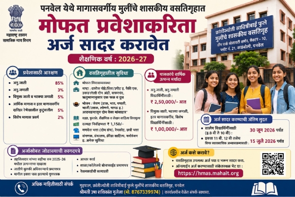 Free admission process for backward class girls in government hostel begins in Panvel