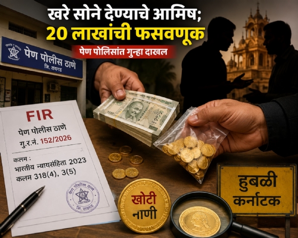 Lure of genuine gold; ₹20 lakh fraud, case registered in Pen. Lure of genuine gold; ₹20 lakh fraud, case registered in Pen.