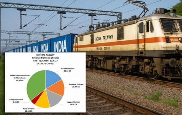मध्य रेल्वेची भंगार विक्रीतून विक्रमी कमाई; पहिल्याच तिमाहीत १३६.१० कोटींचा महसूल मध्य रेल्वेची भंगार विक्रीतून विक्रमी कमाई; पहिल्याच तिमाहीत १३६.१० कोटींचा महसूल