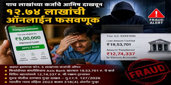 पाच लाखांच्या कर्जाचे आमिष दाखवून १२.७४ लाखांची ऑनलाइन फसवणूक