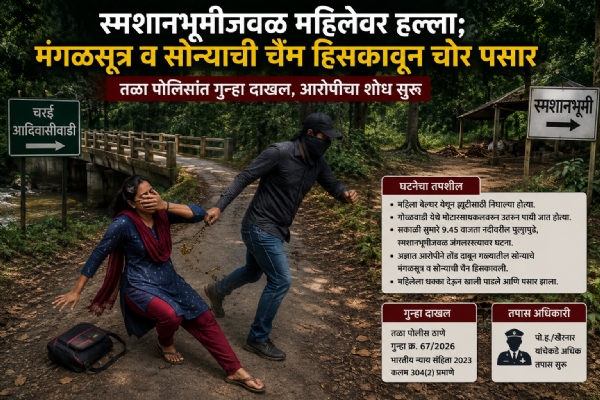 Gold chain snatched from woman on her way to work; case registered against unknown person. Gold chain snatched from woman on her way to work; case registered against unknown person.