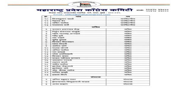 लातूर ग्रामीण जिल्हा काँग्रेस कमिटीची नवी कार्यकारणी जाहीर