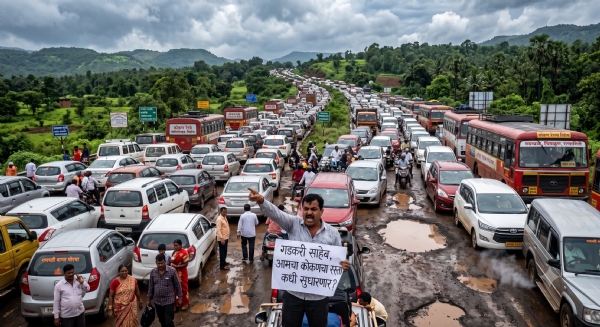 Mr. Gadkari, when will the road in our Konkan region be improved? An angry question posed directly by commuters. Mr. Gadkari, when will the road in our Konkan region be improved? An angry question posed directly by commuters.