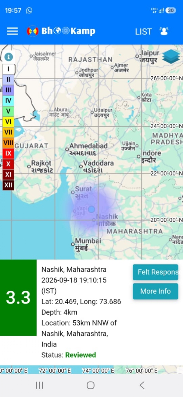 Earthquake tremors felt in three